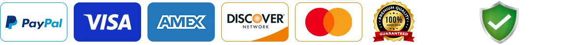 PayPal, Visa, American Express, Discover and Mastercard payment options with 14-day money-back guarantee